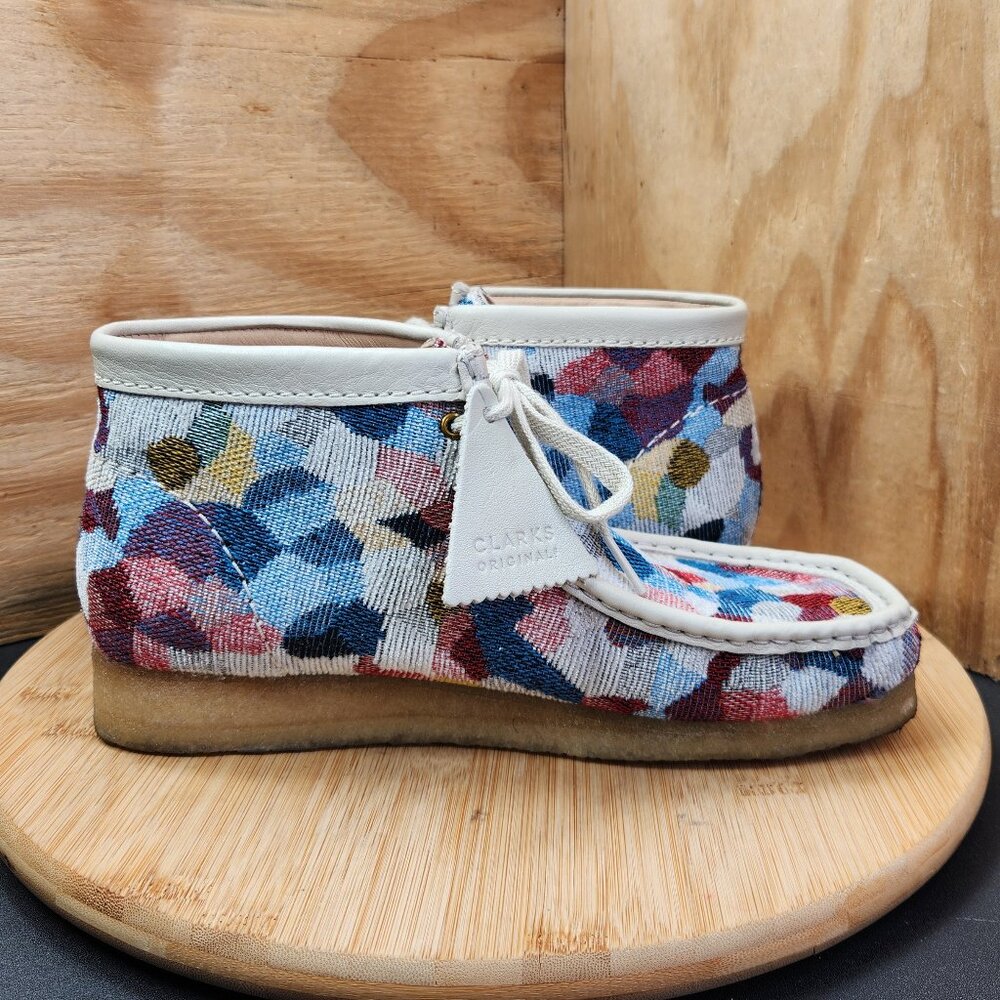 Clarks Originals Wallabee Patchwork Woven Fabric Ankle Boots - Picture 8 of 11